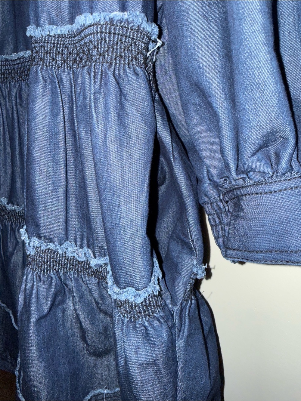 Pilcro Tiered Denim Swing Smock Dress Small Navy Jean - Picture 10 of 16